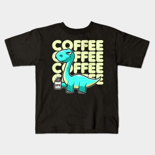 Cute Dinosaur Drinking Coffee Kawaii Neko Anime design Kids T-Shirt